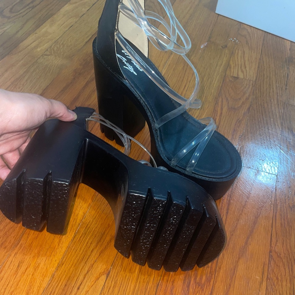 Black Platform Heels with Clear Straps